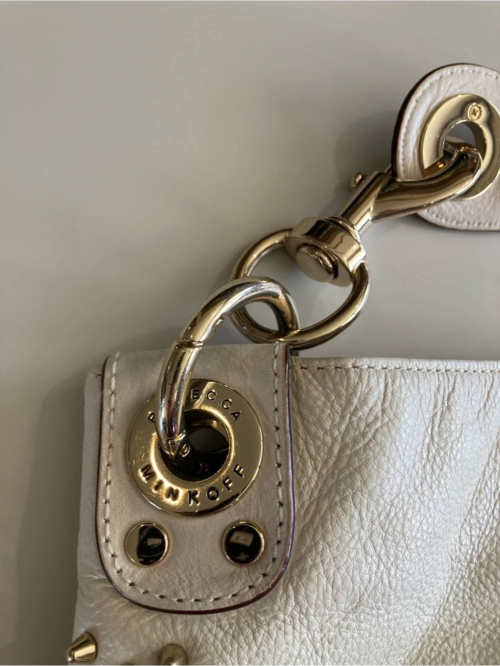 Rebecca Minkoff White Leather Hobo with Gold Studs